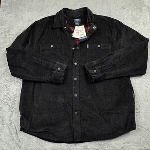 NWT Chaps Mens XL Black Corduroy Flannel Lined Shirt Jacket Snap Front